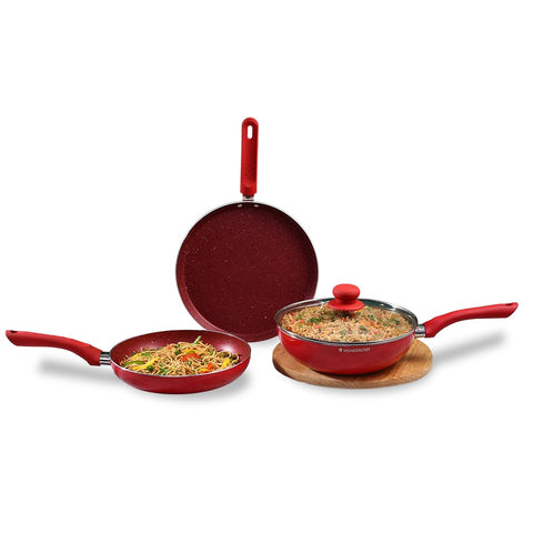 Wonderchef Royal Velvet 4-Piece Cookware Set | Red, Induction Ready