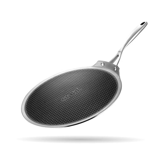 Stahl Artisan Hybrid Flat Tawa | 30 cm Triply Stainless Steel Tawa with Honeycomb Structured Stick Resistant Layer | Scratch Resistant and Compatible with Induction & Gas Stove