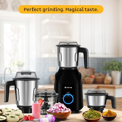 Atomberg Yulia 750 Watt Mixer Grinder | 4 Multipurpose Jars including Chopper Jar | Coarse Mode for Silbatta-like Textures | Powerful Intelligent Motor | Advanced Safety Features | Gloss Black
