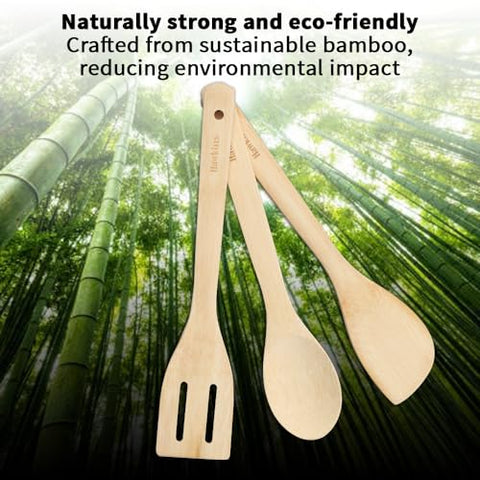 Hawkins Bamboo Spatula Set of 3, Natural Handmade Bamboo Spatulas, Kitchen Tools, Ladles, Turners, Flippers, Scrappers, Servers for Nonstick Cookware (BSPTL3)