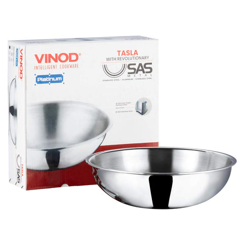Vinod Platinum Triply Stainless Steel Tasla 2.5 litres Capacity (24 cm Diameter) | 2.5 L Triply Stainless Steel Tasla | 24 cm triply Stainless Steel Tasla, Silver (Induction and Gas Stove Friendly)