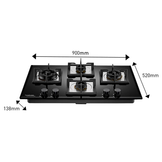 Hindware Smart Appliances KA Hob Aster | Kitchen Hob | 4D Flame Technology | Auto Ignition | Metallic Knobs | Matt Finish Drip Tray | Cast Iron Pan Support | (4B 90CM) | Designer Brass Burners