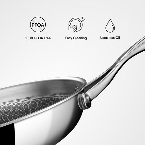 Stahl Artisan Hybrid Triply Frying Pan with Lid 1.5 L, 22 cm, Induction Base Non Stick Fry Pan, Stainless Steel Frying Pan