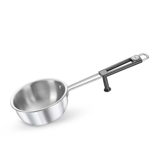 Prestige 13cm/550ml Tri-Ply Stainless Steel Splendor Tadka Pan|Gas & Induction Compatible| Rimmed Edge| in-Built Stand| Heat Resistance Handle| Thick Gauge