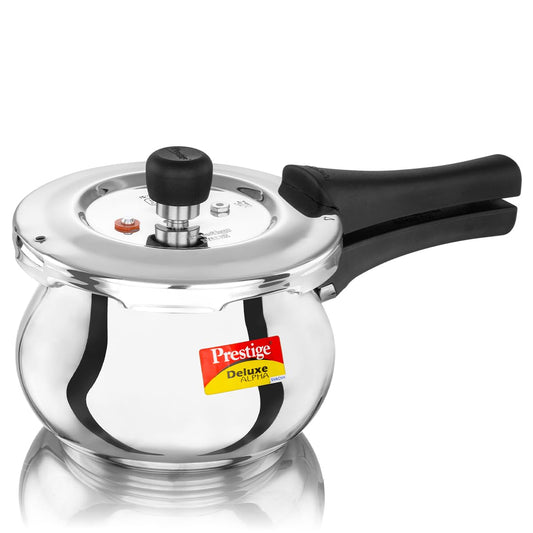 Prestige 2 Litre Stainless Steel Deluxe Alpha Svachh Outerlid Baby Handi Pressure Cooker|10 years warrantyDeep lid for spillage control|Gas & Induction compatible|ISI Certified