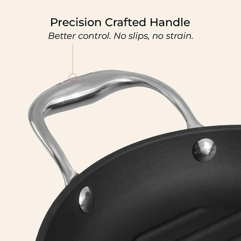 Vinod Ferona Lightweight Cast Iron Grill Pan - 1.2 L, 24 cm | No Seasoning Required | Naturally Stick-Free | Steel Handle | Metal Spoon Safe | Gas, Induction Base | PTFE & PFOA Free | 2-Year Warranty
