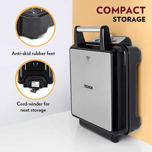 Borosil 1100W Jumbo Waffle Maker | Can Make 4 Waffles At a Time | Non-Stick Coating Plates Opens to 105°, BPA & PTFE Free | Power Indicators | 2 Year Warranty