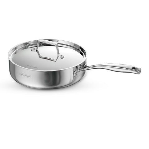 TRAMONTINA Aeion Triply 24cm / 2.8L Stainless Steel Saute Pan with Lid | Curry, Deep Fry, Stir Fry Cooking Pan | Gas/Induction Compatible | Stay Cool Handle | NSF Certified | 10 Year Warranty