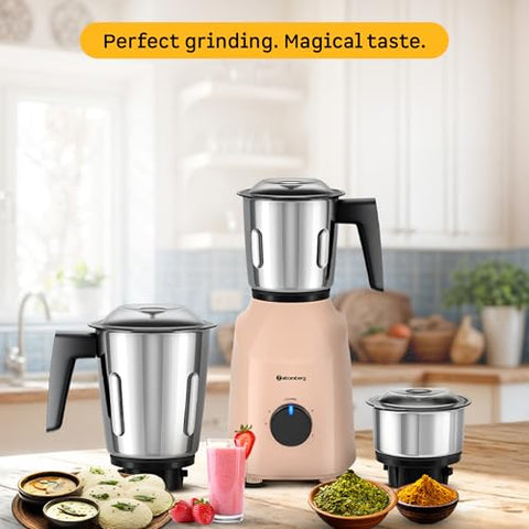 Atomberg Xiana 750 Watt Mixer Grinder | 3 Multipurpose Stainless Steel Jars | Coarse Mode for Silbatta-like Textures | Powerful Intelligent Motor | Easy Fault LED Indication | Peach Blossom