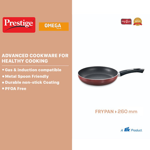 Prestige TTK OMG DLX Sleeve Induction Base Non-Stick Aluminium Fry Pan, 26cm, Red
