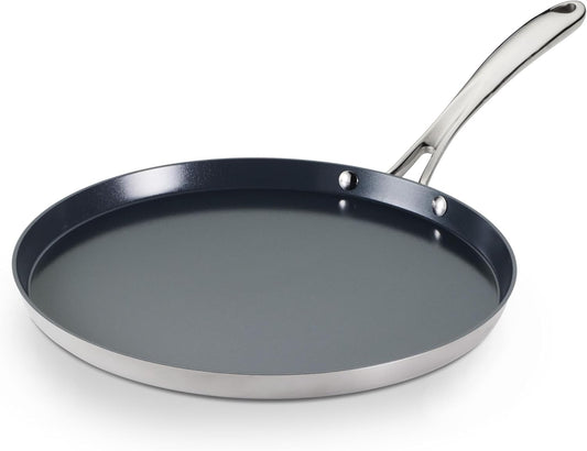 TRAMONTINA Fusao Healthy Triply Ceramic 28Cm Dosa Tawa 4mm Thick | Non Toxic (PFAS/PTFE/PFOA Free) | Uttapam Tawa | Roti Tawa | Parantha | Induction Friendly | Stay Cool Handle I 10 Year Warranty.