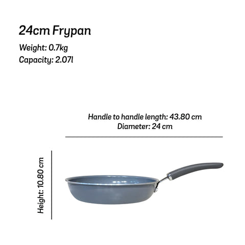 Meyer Anzen Healthy Ceramic Coated Aluminium Frypan | Frying pan Induction Base | Ceramic Pan | Omlette Pan | Ceramic Coated Frying Pan | Ceramic Fry Pan for Cooking, 24cm/2.1L, Grey
