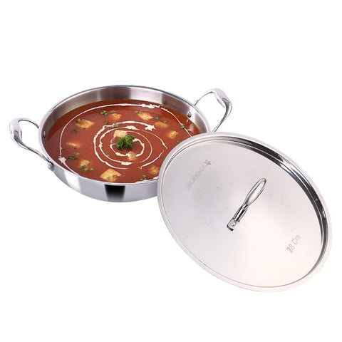 Wonderchef Nigella 28 cm Tri-ply Stainless Steel Kadhai with Lid 4.1 L