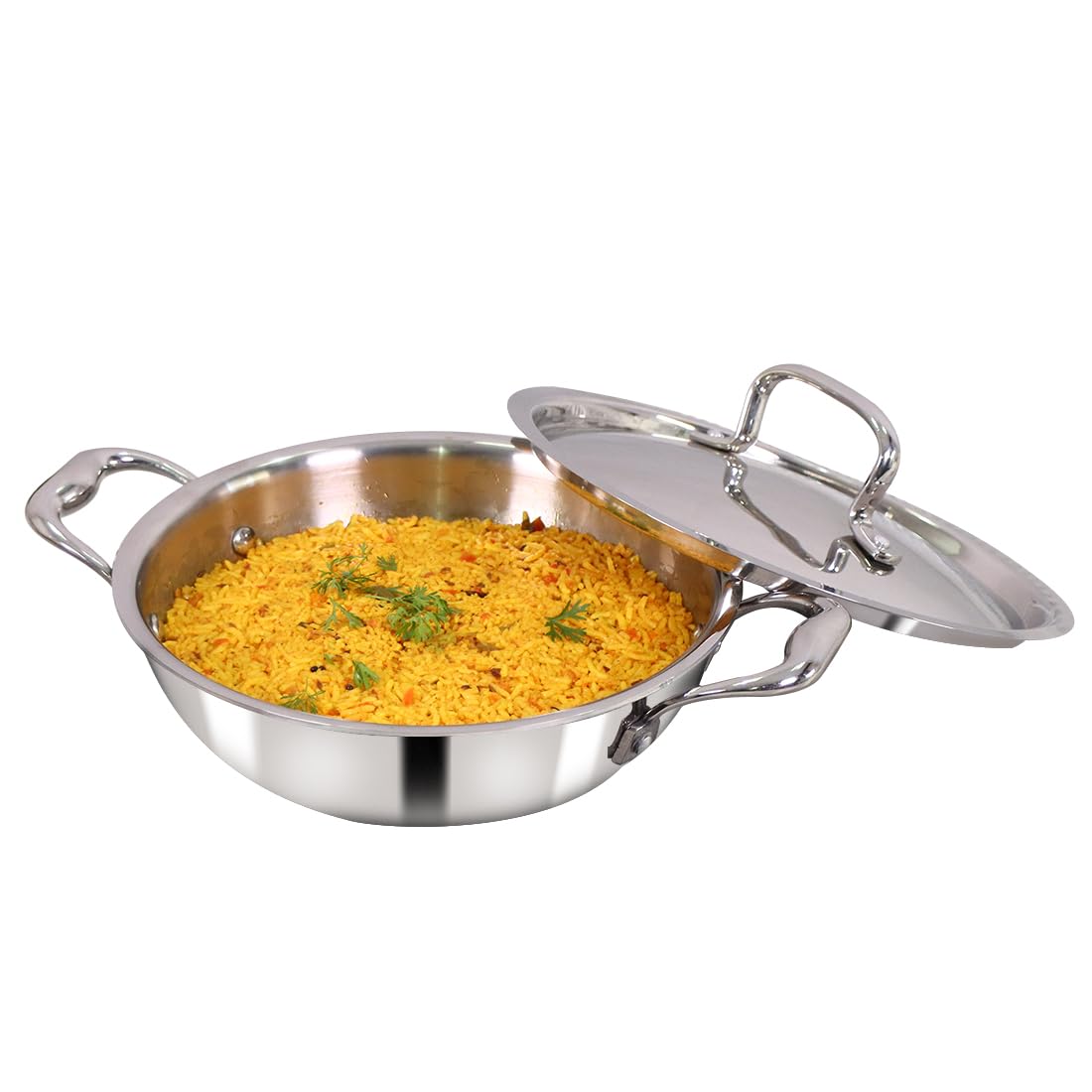 Wonderchef Nigella 24 cm Tri-ply Stainless Steel Kadhai with Lid 2.2 L