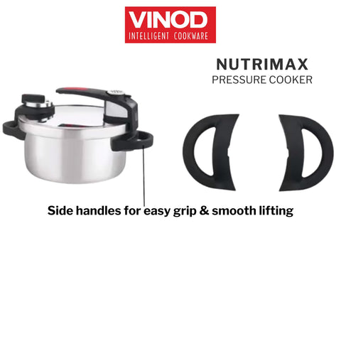 Vinod Stainless Steel Nutrimax Pressure Cooker 3.5 Litre | Sas Technology | Spillage Control, Unique Lid, Auto Lock, Visual Indicator | Induction And Gas Base | ISI Certified | 5 Years Warranty