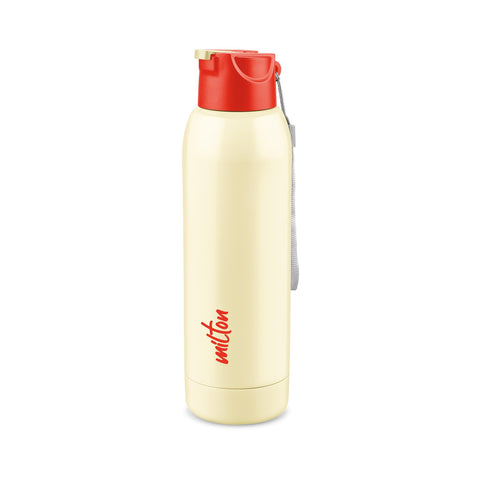Milton Steel Swag 900 Inner Stainless Steel PU Insulated Sipper Water Bottle for Adults, Kids I Leak Proof Flip Top Lid I Easy to Carry I for Office, Gym, School, 690 ml, Ivory