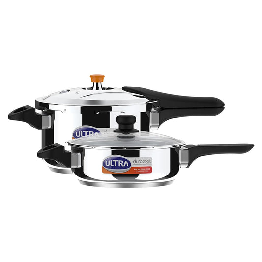 Ultra Duracook Junior Celebrations pack of 3.5L & 5.5L Pressurecooker,Gifting,SS304 FoodGrade,Interchangeable Lids,Frothcollector,Induction,3LayerCompositeBase,solid Bakelite handles,ISI,10Y Warranty