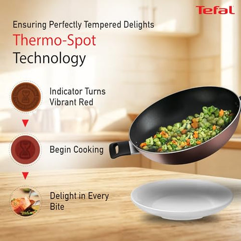 Tefal Day by Day Non-Stick Kadhai with lid/Thermo-Spot Technology/PFOA Free, Titanium Non-Stick Coating / 26 cm/Superior Induction Base/Suitable for All Hob Type/Black / 2 Years of Warranty