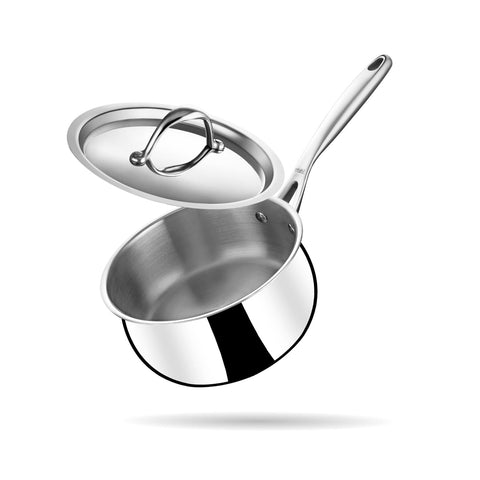 Stahl Artisan Triply Stainless Steel Belly Sauce Pan with Lid, Milk Pan, Stainless Steel Tea Pan, Induction & Gas Stove Compatible, 1.6 L,16 cm