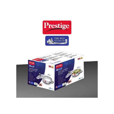 Prestige 28cm/4.25L Tri-Ply Stainless Steel Splendor Kadai with Lid| Gas & Induction Compatible| Even Heat Distribution| Strong and Durable| Perma-Cool Handles