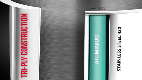 Bergner Argent Tri-Ply 22 cm / 2.8 L Stainless Steel Deep Kadai with Stainless Steel Lid, 2.5mm Thickness - Induction Bottom BGIN-1542