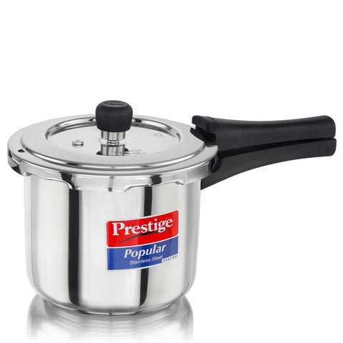 Prestige 3 Litre Stainless Steel Popular Svachh Outerlid Pressure Cooker | Deep lid for spillage control|Gas & Induction Compatible|Controlled Gasket Release System|5 Years warranty|ISI Certified