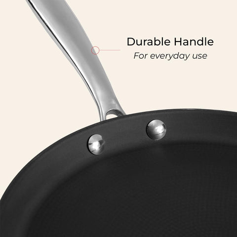 Vinod Ferona Lightweight Cast Iron Dosa Tawa - 27 cm | No Seasoning Required | Naturally Stick-Free | Steel Riveted Handle | Metal Spoon Safe | Gas, Induction Base | PTFE & PFOA Free | 2-Year Warranty