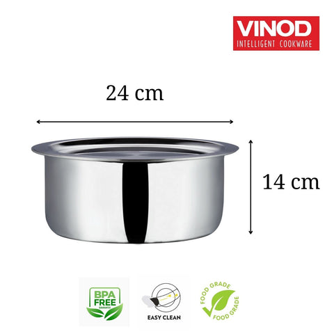 Vinod Platinum Triply Stainless Steel Tope / Patila with Stainless Steel Lid 4.7 litres Capacity (22 cm Diameter) - Silver (Induction and Gas Stove Friendly), 5 Years Warranty