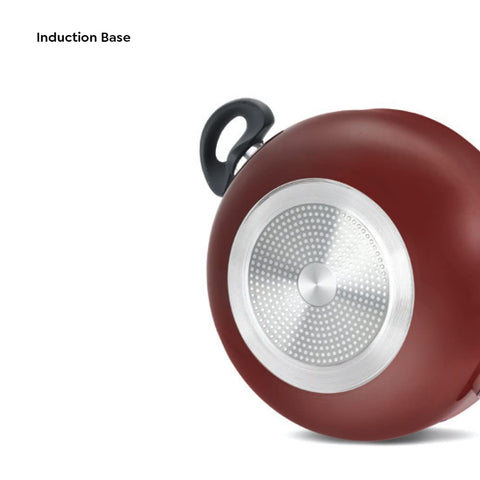 Prestige OMG DLX Induction Base Non-Stick Aluminium Deep Kadhai, 30cm, Red
