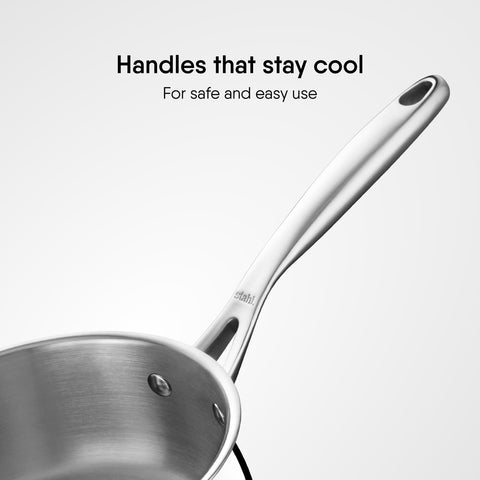 Stahl Artisan Triply Stainless Steel Belly Sauce Pan with Lid, Milk Pan, Stainless Steel Tea Pan, Induction & Gas Stove Compatible, 1.6 L,16 cm