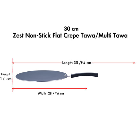 Vinod Zest Aluminium Stick Free Flat Multi Tawa 30 cm | 4mm Extra Thick Chapati & Roti Tawa | Triple Layer Ceramic Coating | Bakelite Handle | Gas Stove Compatible |1 Year Warranty
