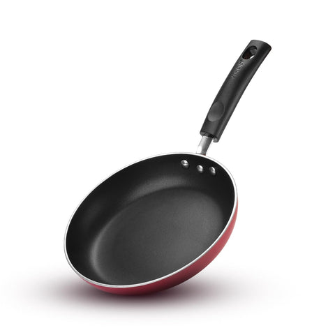Vinod Zest Inducto Aluminium Non Stick Frypan - 22 cm | 3mm Extra Thick | 3 Layer Coating | Swiss Quality | Metal Spoon Friendly | Induction Base | 1 Year Warranty - Red