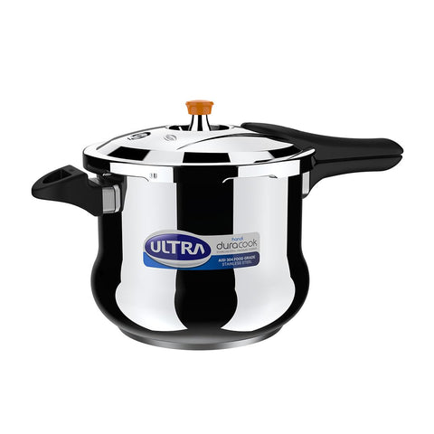 ULTRA Duracook Handi 8 Litre Stainless Steel Pressure Cooker,AISI 304 Food Grade SS, Froth Collector-Spillage Control,Induction Compatible,Imp Bonded Composite Base,ISI,10Y Warranty