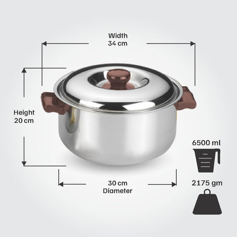 Vinod Stainless Steel Hot Casserole 6500ml - Insulated Food Warmer