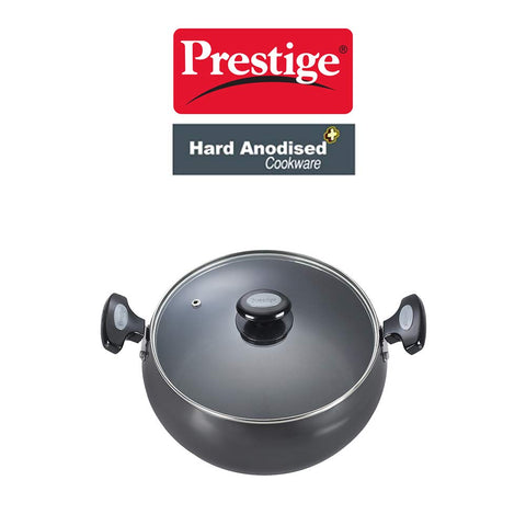 Prestige Hard Anodized Cookware Lifetime Induction Base Sauce Pan, 24Cm, Black, Aluminium Non-Stick, 5.7 Litre