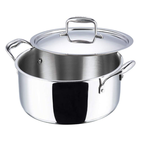 Vinod Platinum Triply Stainless Steel Saucepot with Lid - 8 Litre, 30 cm | 2.5mm Thick | SAS Bottom | Biryani Pot | Induction and Gas Base | 5 Year Warranty - Silver
