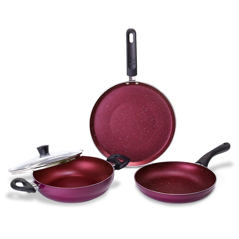 Wonderchef Bandhan Non-Stick Cookware 4 Pc. Set | Fry Pan, Dosa Tawa, Kadhai with Glass Lid | Healthy, Low Oil Meals | Scratch-Resistant | Gas & Induction Compatible | Easy to Clean
