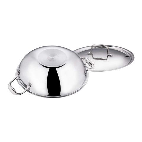 Vinod Cookware Platinum Triply Induction Friendly Stainless Steel Kadai with Lid, 40 cm