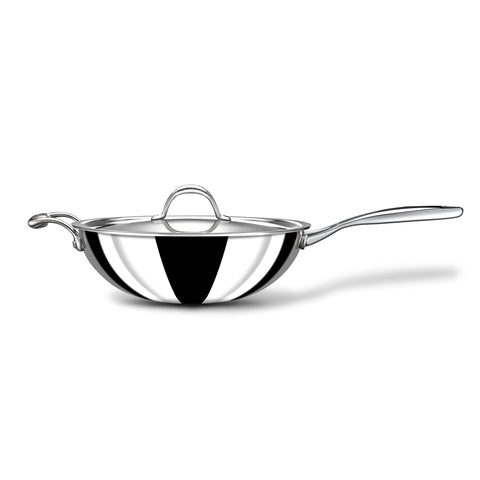 Stahl Triply Stainless Steel Artisan Hybrid Deep Frypan with Lid, 6722, 22cm, 1-Piece, Silver
