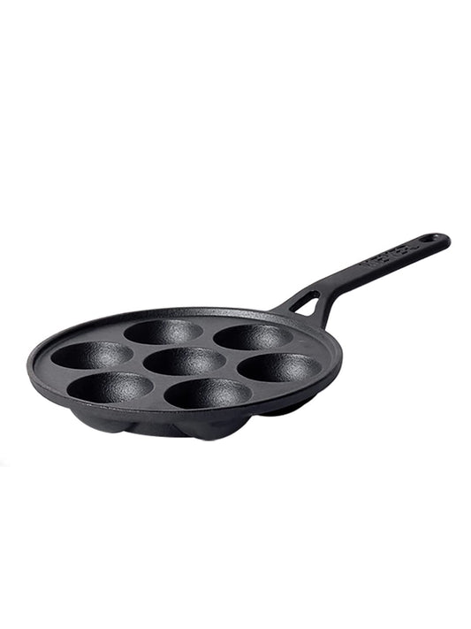 Meyer Pre Seasoned Cast Iron 7 Cavity Appam Patra Paniyarakkal | Paniyaram | Appam Pan | Pan Cake Maker | Appam Maker | Ponganal Maker | Kuzhi | Paddu Tawa Single Handle, 20cm (Black)