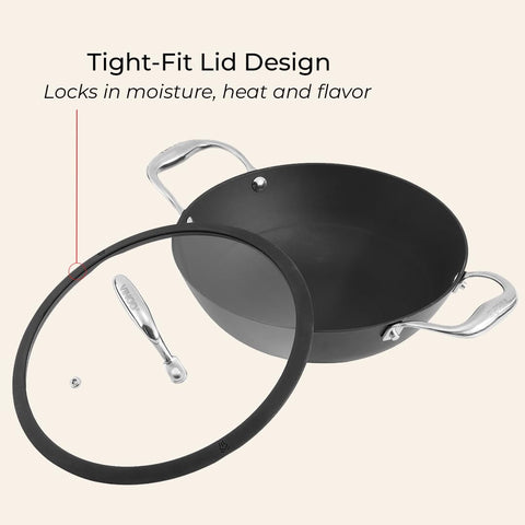 Vinod Ferona Lightweight Cast Iron Kadai - 1.4 L, 20 cm | No Seasoning Required | Naturally Stick-Free | Metal Spoon Friendly | Gas, Induction Base| Rust-Proof | PTFE & PFOA Free | 2-Year Warranty