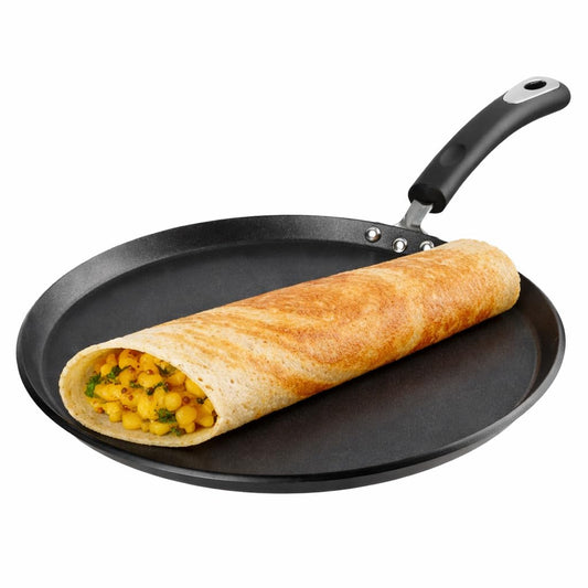 Vinod Hanos Hard Anodised Non Stick Dosa Tawa 27 cm | 5.25 mm Thick Base | 5X Longer Lasting Than Ordinary Non-Stick | Metal Spoon Safe | Induction & Gas Compatible | Soft Touch Handle | PFOA Free