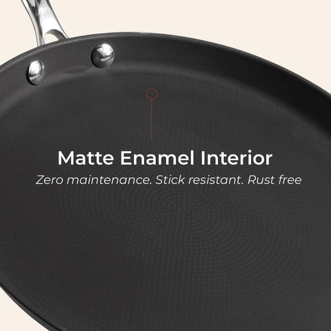 Vinod Ferona Lightweight Cast Iron Dosa Tawa - 27 cm | No Seasoning Required | Naturally Stick-Free | Steel Riveted Handle | Metal Spoon Safe | Gas, Induction Base | PTFE & PFOA Free | 2-Year Warranty