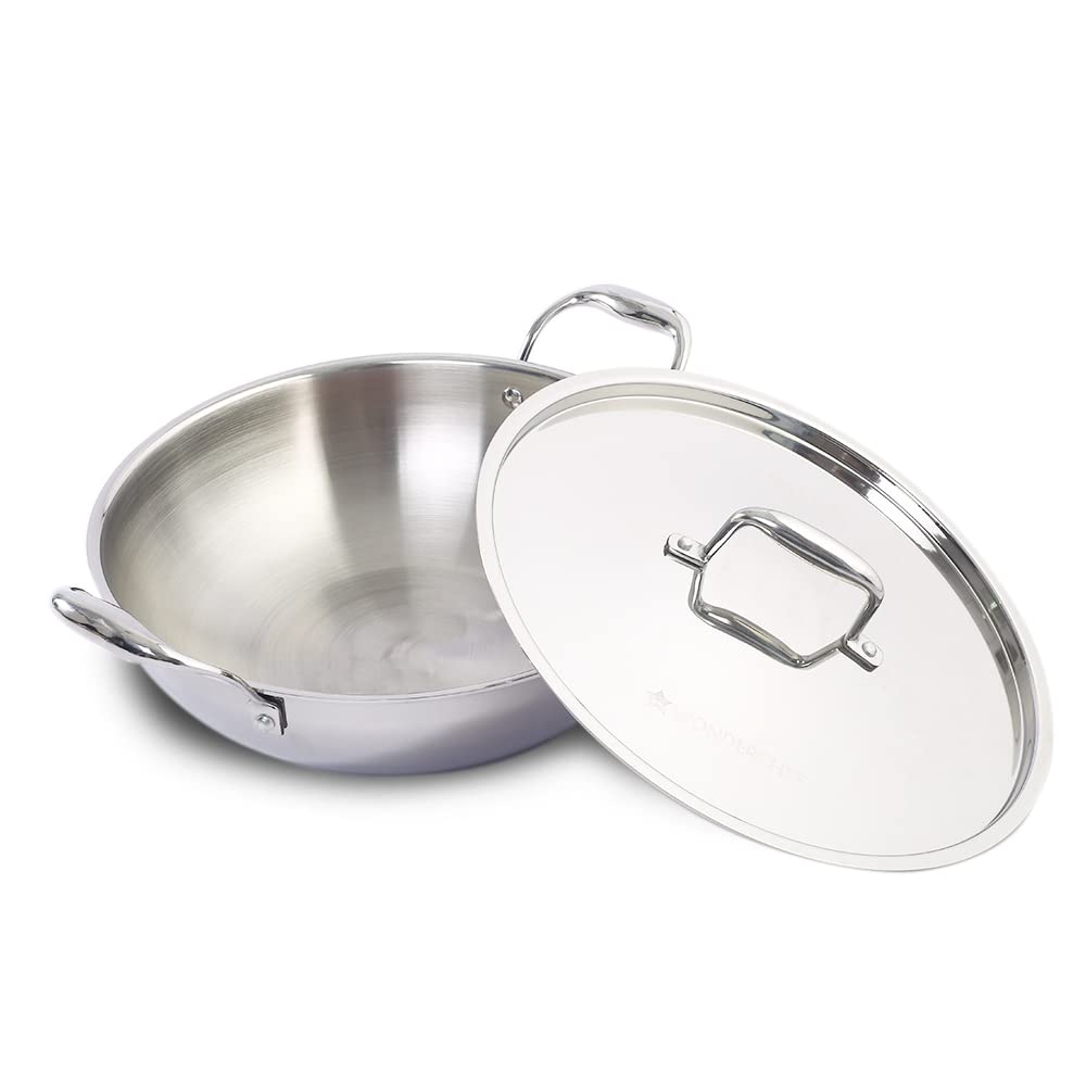 Wonderchef Nigella 24 cm Tri-ply Stainless Steel Kadhai with Lid 2.2 L