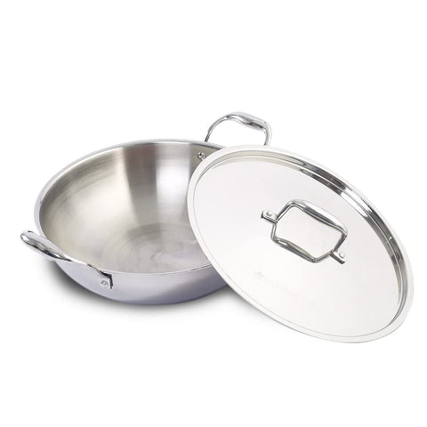 Wonderchef Nigella 24 cm Tri-ply Stainless Steel Kadhai with Lid 2.2 L