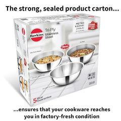 Hawkins Kitchen Gift Pack 2024, Set of 1.5 Litre, 2 Litre and 2.5 Litre Triply Stainless Steel Metro Kadhai, Tasla, Kadai, Silver (24STGP)