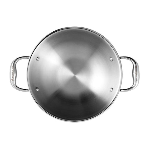 Wonderchef Nigella Tri-ply Stainless Steel 20 cm Kadhai with Lid | 1.5 Litre | 2.6mm Thickness | Kadai with Induction base | Compatible with all cooktops | Riveted Cool-Touch Handle | 10 Year Warranty