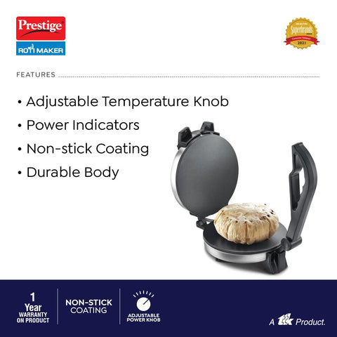 Prestige PRM 3.0 900-Watt Roti Maker - Non-Stick Surface, Silver