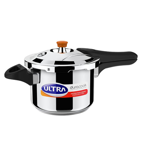 Ultra Duracook Pressure Cooker 3 Litre | AISI 304 Food Grade Stainless Steel Cooker | 10 Years Warranty | High Impact 3-Layer Composite Base | Bakelite Handles | Keeps Food Warm for up to 2 Hours