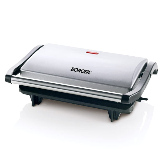 Borosil 800W Prime Grill Sandwich Maker | Can Make 2 Large Sandwich | Made in India, BIS Approved | Nonstick Coated Plates, Even Grilling | Cool Touch Handle | Indicator Light | 2 Years Warranty
